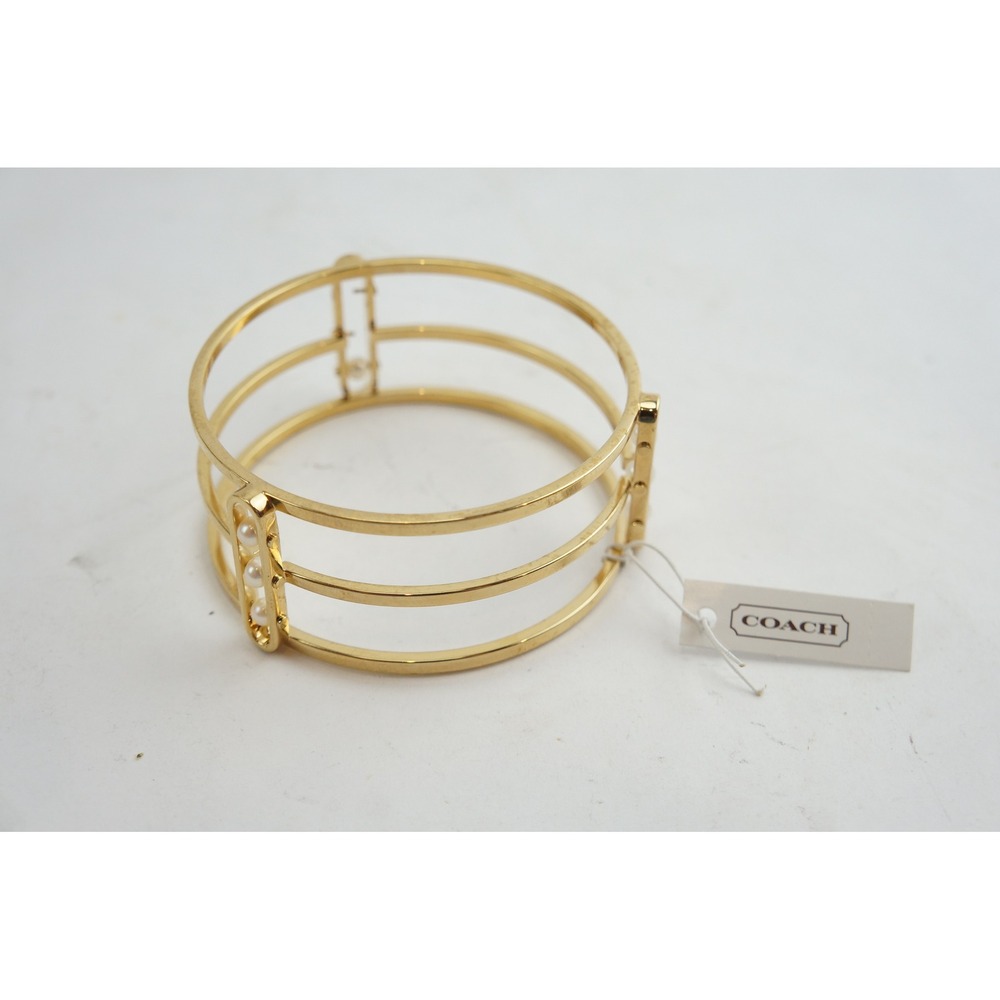 Employee Sale Coach Cage Cuff Bracelet OS Gold Pearl Triple Band 99781 Good READ